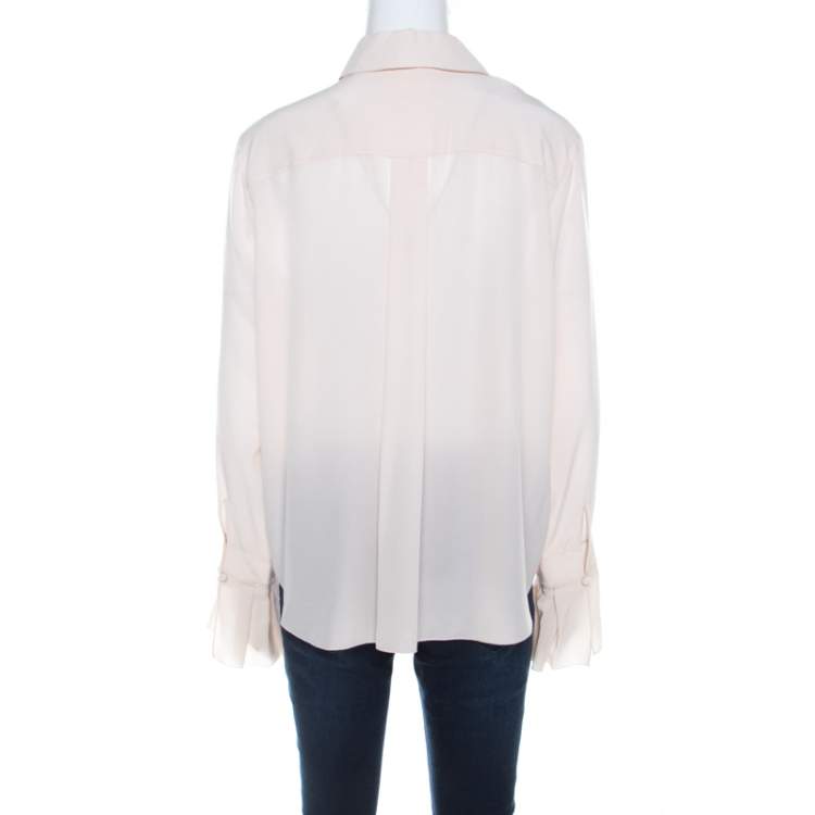 Pre Owned Chloe Dusty Pink Silk Ruffled Long Sleeve Blouse L