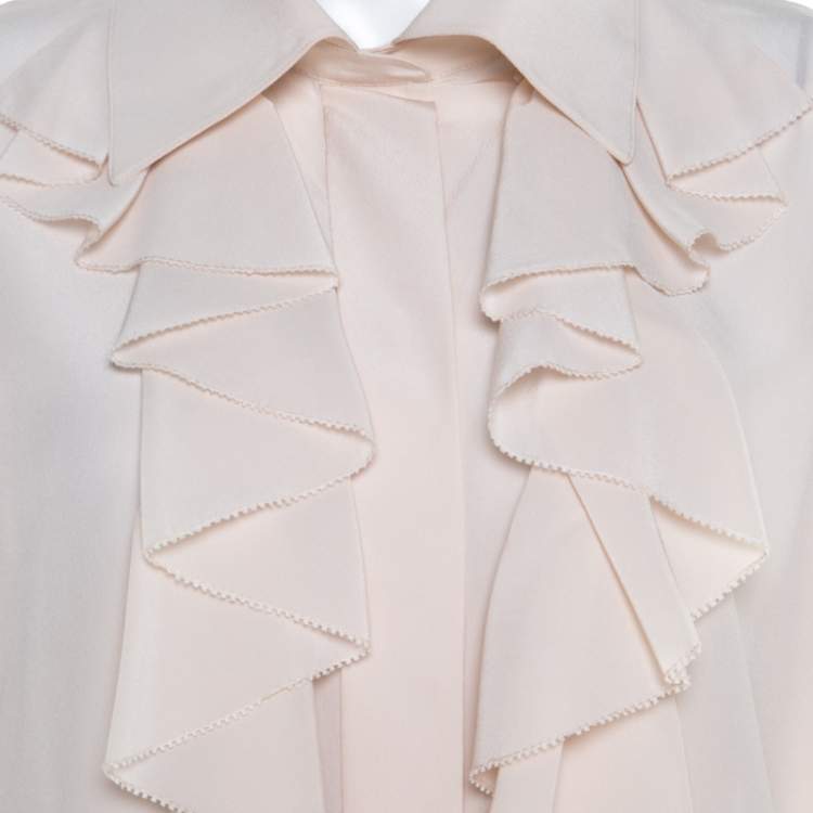 Pre Owned Chloe Dusty Pink Silk Ruffled Long Sleeve Blouse L