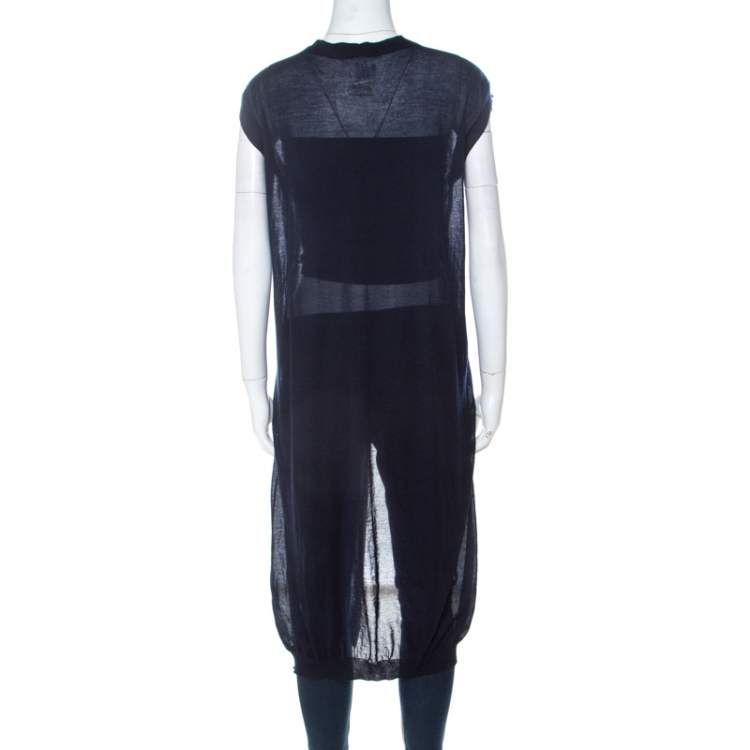 Pre Owned Chloe Navy Blue Cashmere Front Tie Sleeveless Vest M 