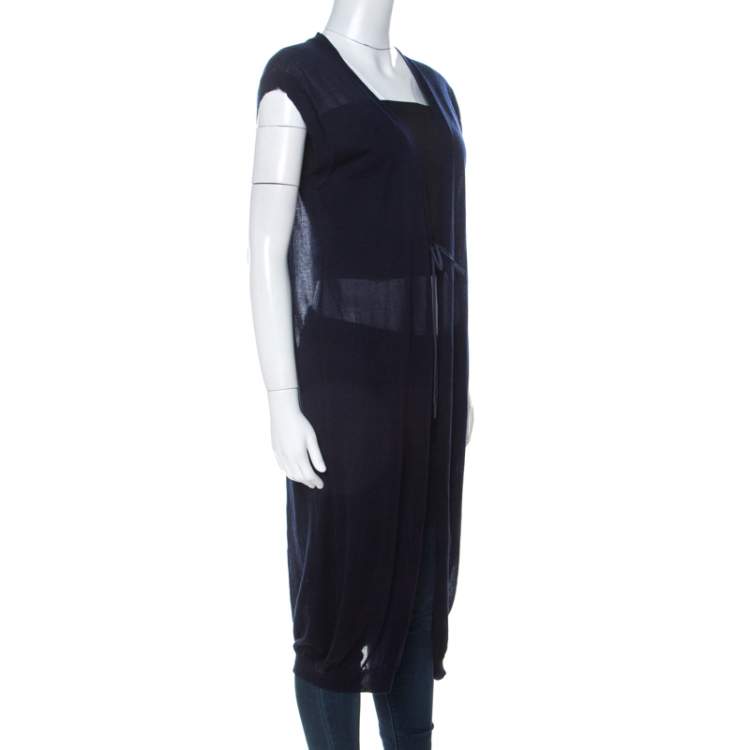 Pre Owned Chloe Navy Blue Cashmere Front Tie Sleeveless Vest M 