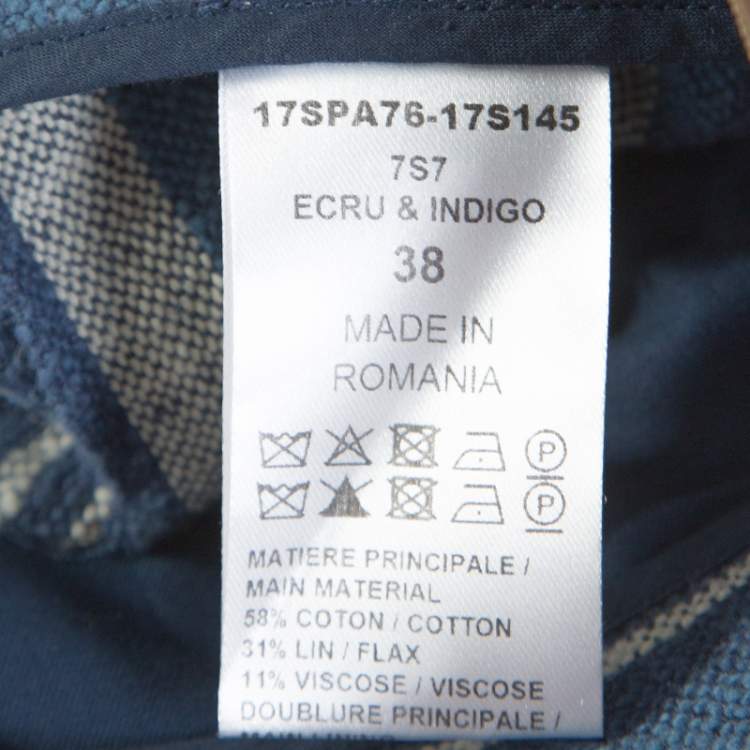 Pre Owned Chloe Blue Striped Cotton Canvas Wide Leg Trousers M