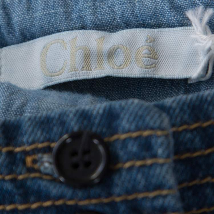 Pre Owned Chloe Indigo Denim Button Front Flared Maxi Skirt L