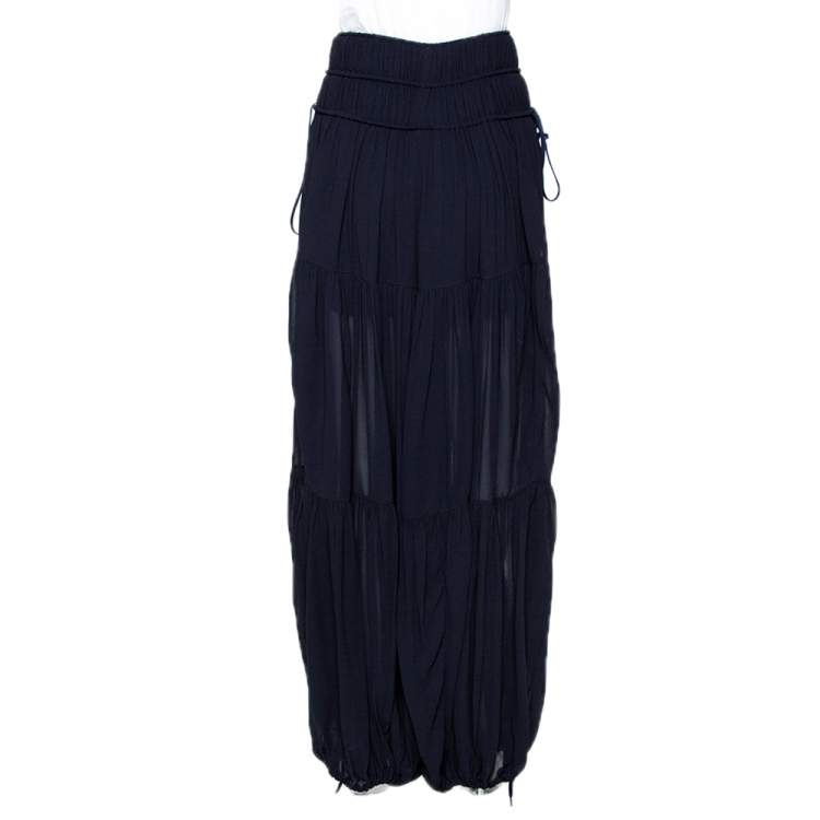 Pre Owned Chloe Navy Blue Crepe Gathered Wide Leg Pants M