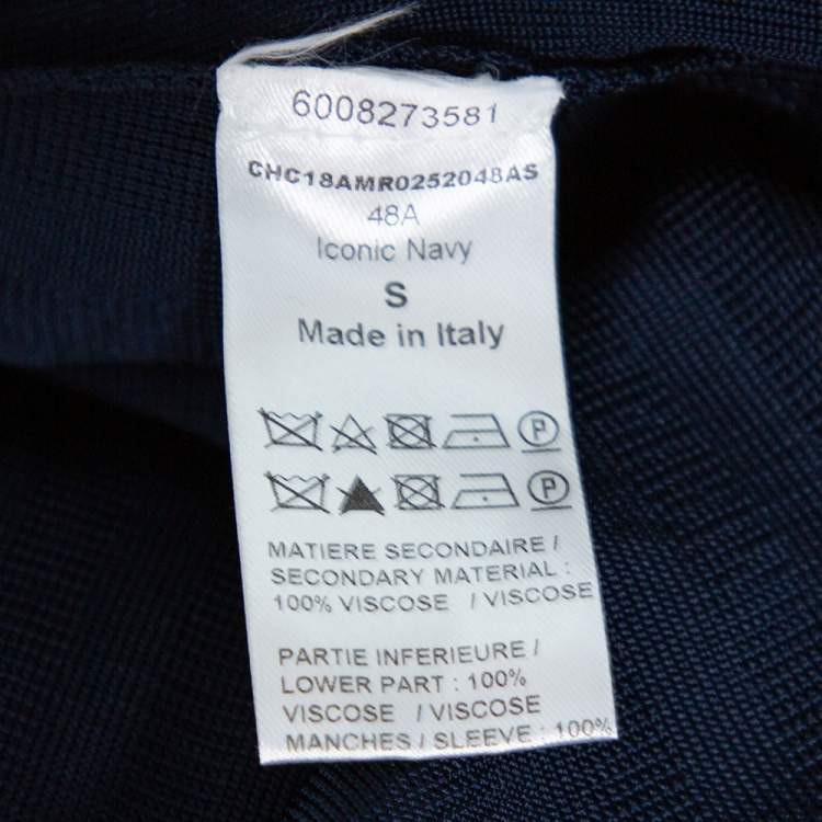Pre Owned Chloe Iconic Navy Rib Knit Printed Cuff Midi Dress S