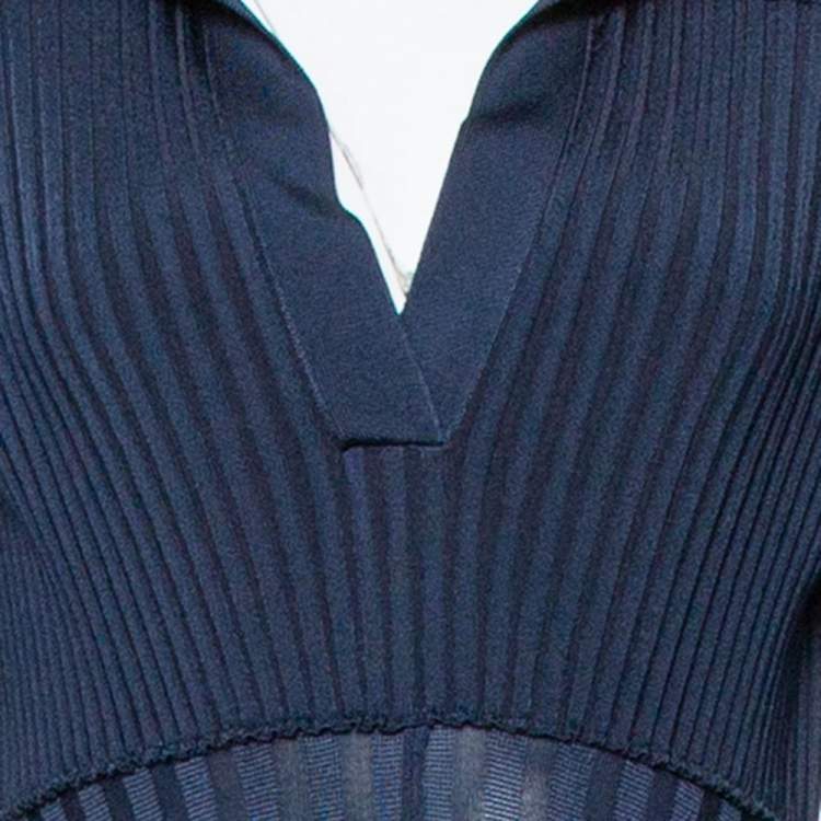 Pre Owned Chloe Iconic Navy Rib Knit Printed Cuff Midi Dress S