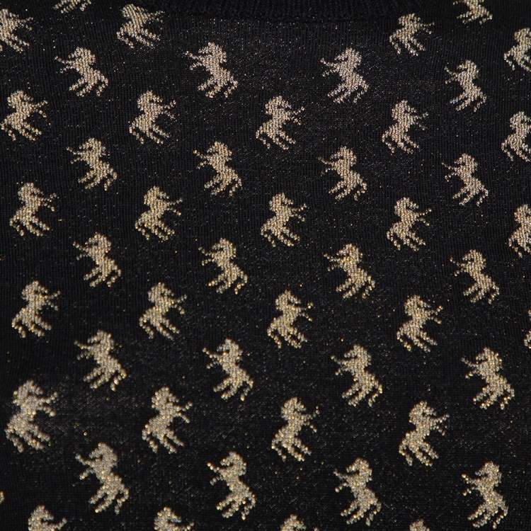 Pre Owned Chloe Black Lurex Intarsia Knit High Neck Jumper M
