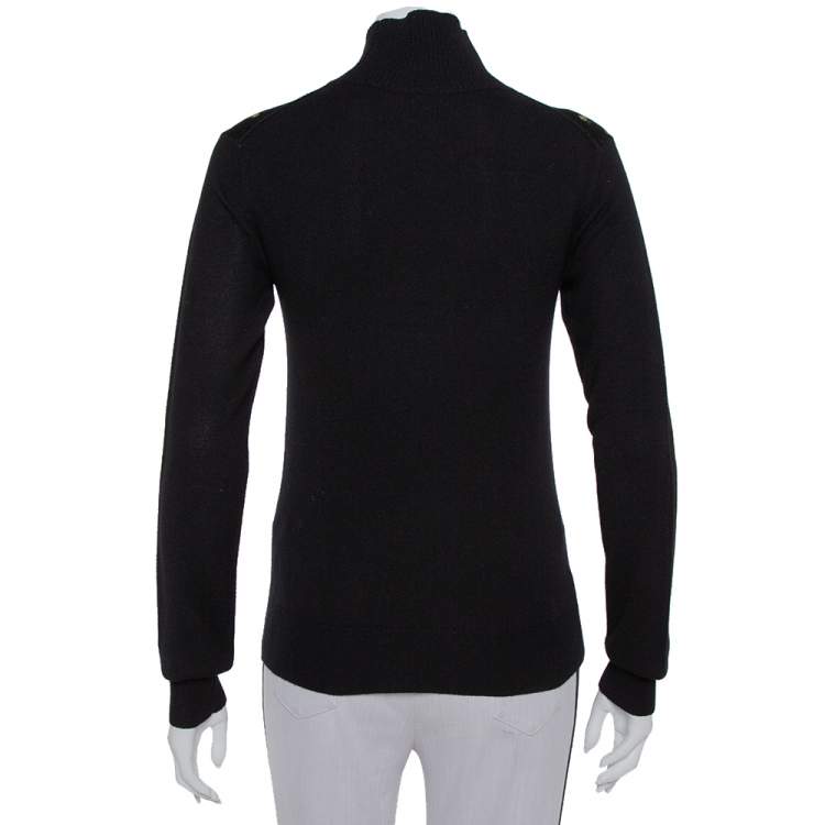 Pre Owned Chloe Black Lurex Intarsia Knit High Neck Jumper M