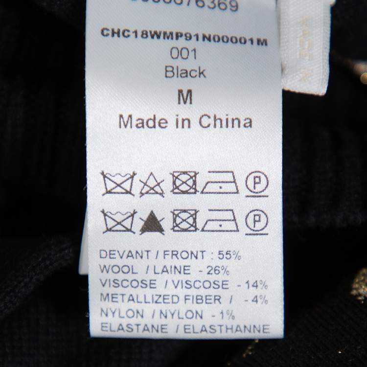 Pre Owned Chloe Black Lurex Intarsia Knit High Neck Jumper M