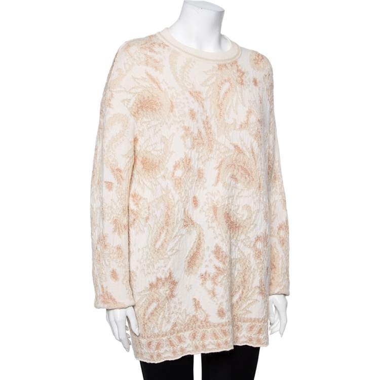 Pre Owned Chloe Beige Lurex Wool & Mohair Oversized Sweater M