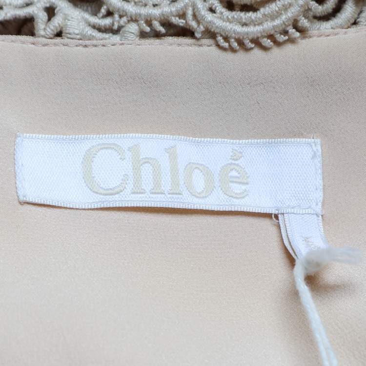 Pre Owned Chloe Delicate Brown Floral Guipure Lace Sleeveless Shift Dress S