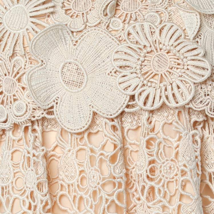 Pre Owned Chloe Delicate Brown Floral Guipure Lace Sleeveless Shift Dress S