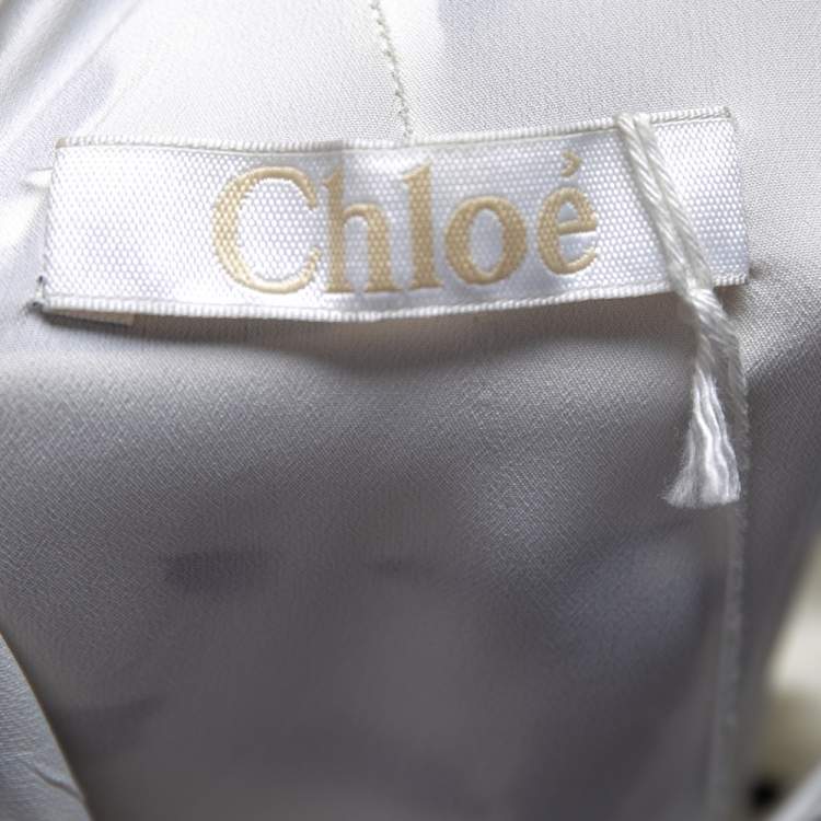 Pre Owned Chloe Naturel Printed Silk Pleated Front Detail Short Dress M