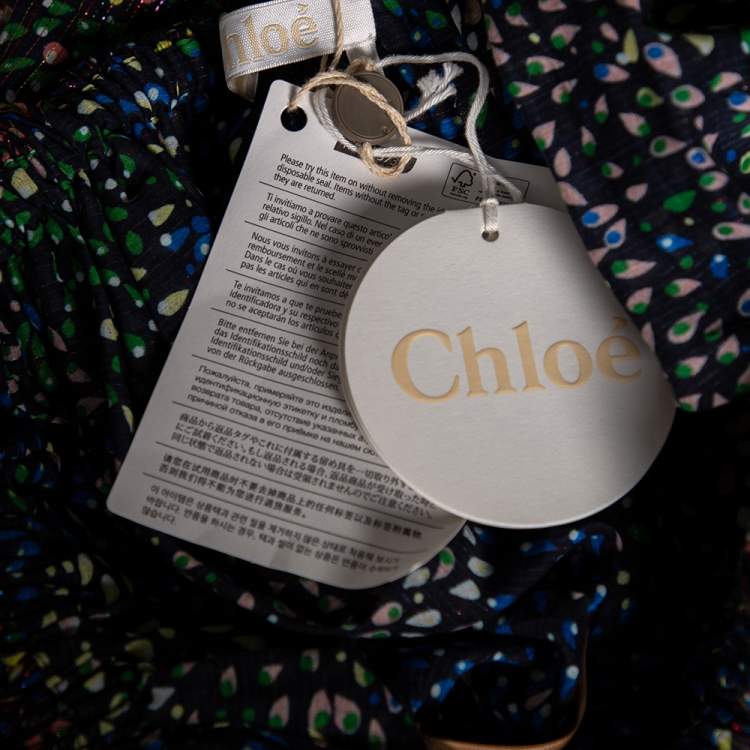 Pre Owned Chloe Multicolored Printed Cotton & Lurex Striped Ruffled Off-Shoulder Top S 