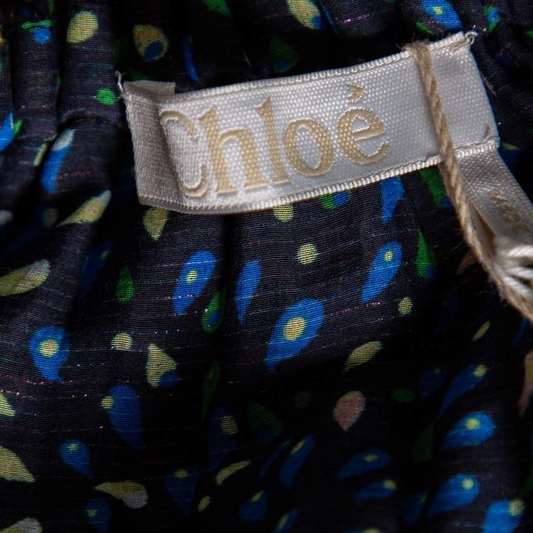 Pre Owned Chloe Multicolored Printed Cotton & Lurex Striped Ruffled Off-Shoulder Top S 