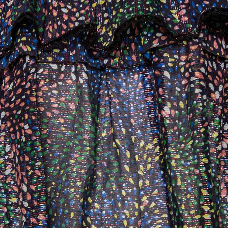 Pre Owned Chloe Multicolored Printed Cotton & Lurex Striped Ruffled Off-Shoulder Top S 