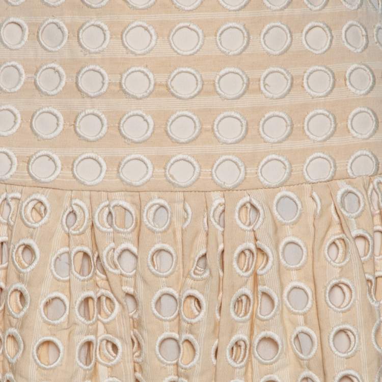 Pre Owned Chloe Beige Guipure Lace Pleated Midi Skirt S
