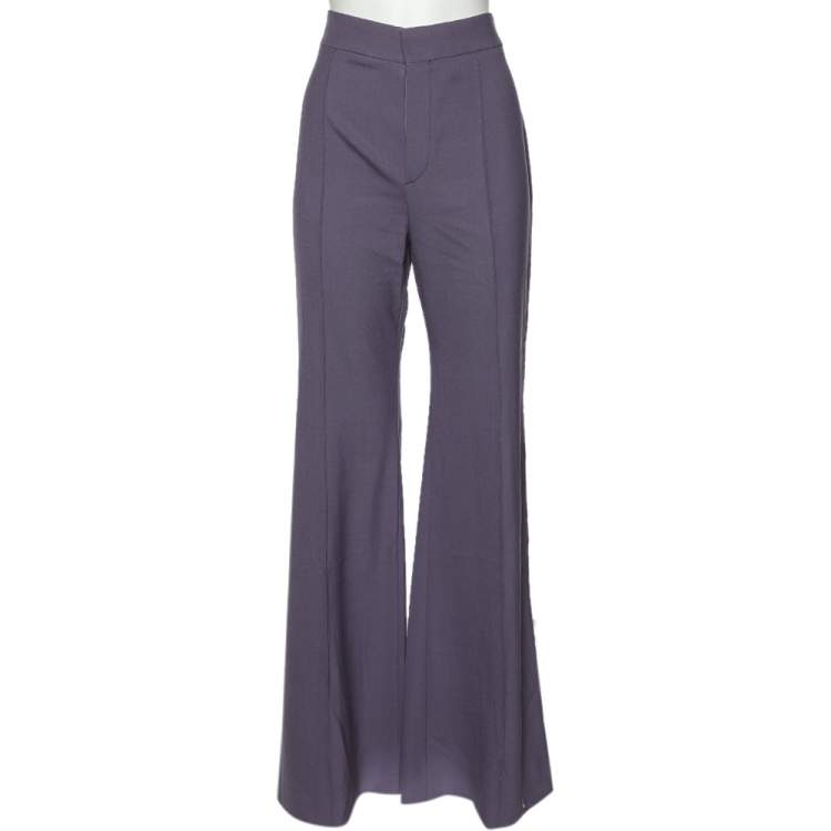 مملوكة مسبقًا Chloe Shadow Purple Wool Flared Leg Trousers M