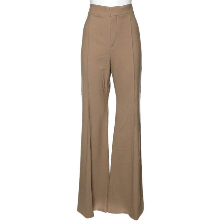 Pre Owned Chloe Brown Wool Flared Leg Trousers L