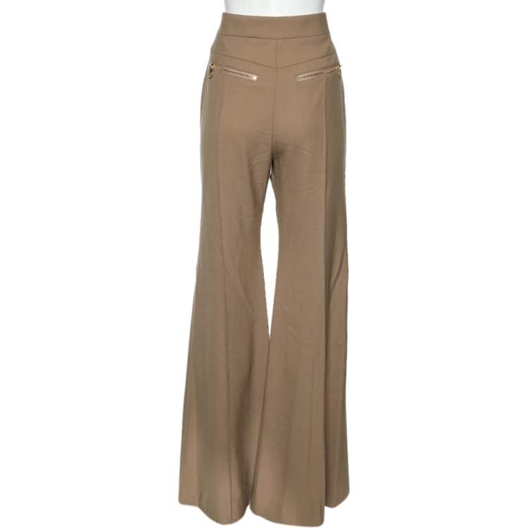 Pre Owned Chloe Brown Wool Flared Leg Trousers L