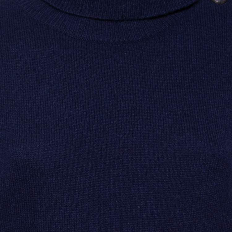 Pre Owned Chloe Blue Wool Turtleneck Side Button Detailed Belted Dress M