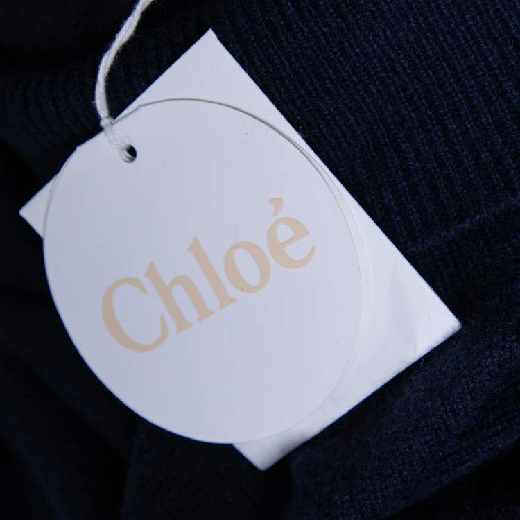 Pre Owned Chloe Blue Wool Turtleneck Side Button Detailed Belted Dress M