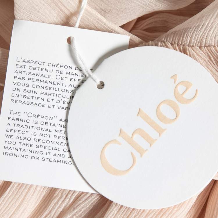 Pre Owned Chloe Powder Pink Silk Chiffon Gathered Asymmetric Blouse M