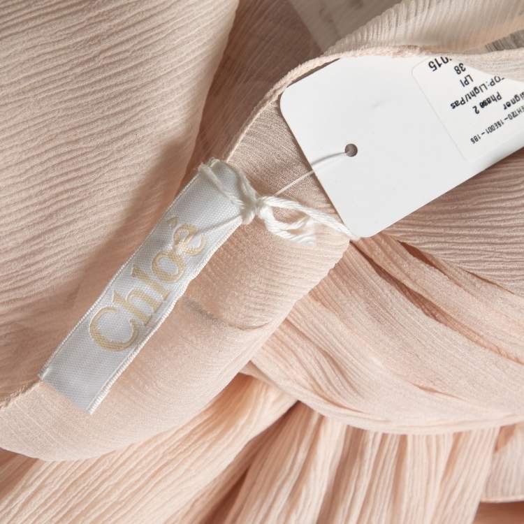 Pre Owned Chloe Powder Pink Silk Chiffon Gathered Asymmetric Blouse M