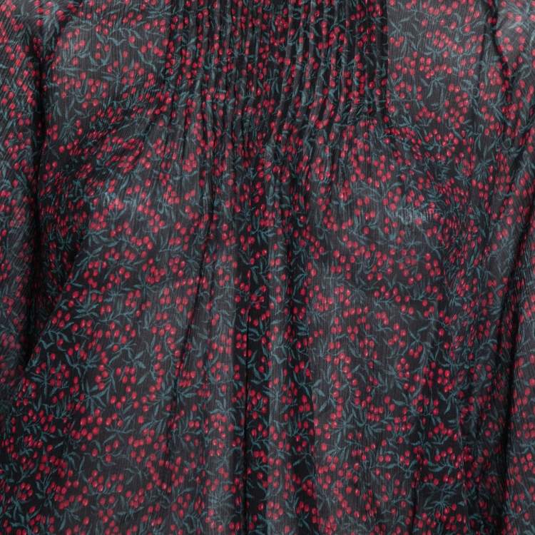مملوكة مسبقً�ا Chloe Black Printed Crinkled Cotton Lace Trim Detailed Top M