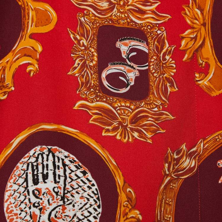 Pre Owned Chloe Red Printed Silk Neck Tie Detail Top M