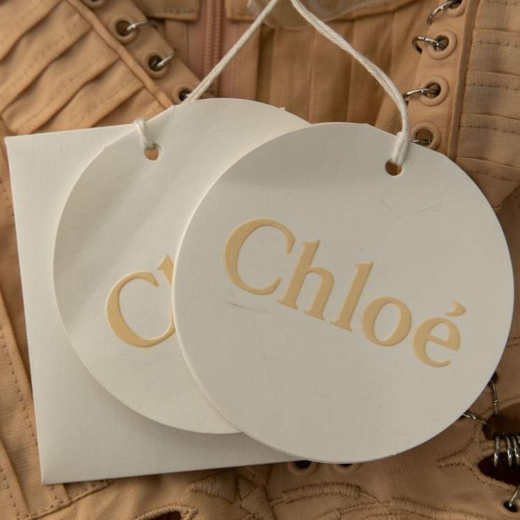 Pre Owned Chloe Beige Crepe & Linen Ruffled Blouse M