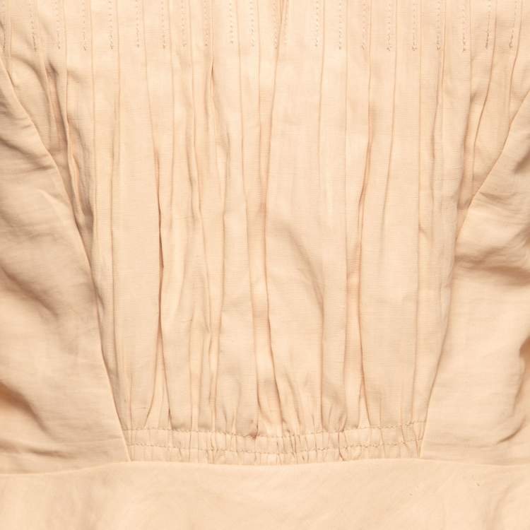 Pre Owned Chloe Beige Crepe & Linen Ruffled Blouse M