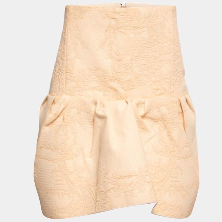 Pre Owned Chloe Pansy Pink Jacquard Peplum Mini Skirt M