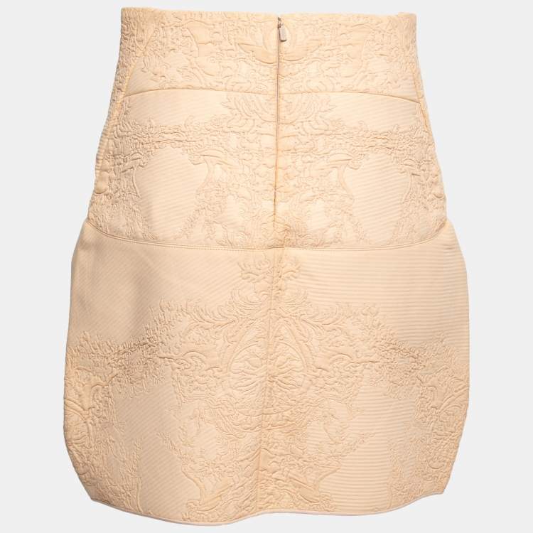 Pre Owned Chloe Pansy Pink Jacquard Peplum Mini Skirt M