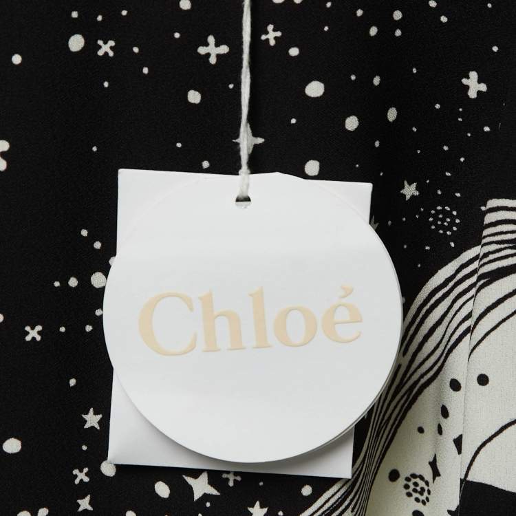 Pre Owned Chloe Black/White Abstract Face Print Silk Dress S