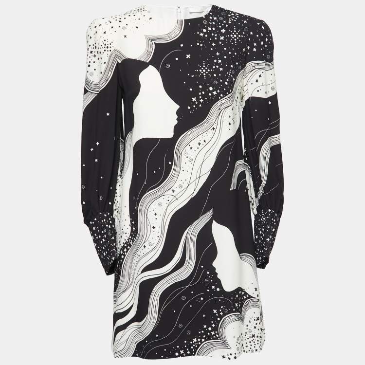 Pre Owned Chloe Black/White Abstract Face Print Silk Dress S