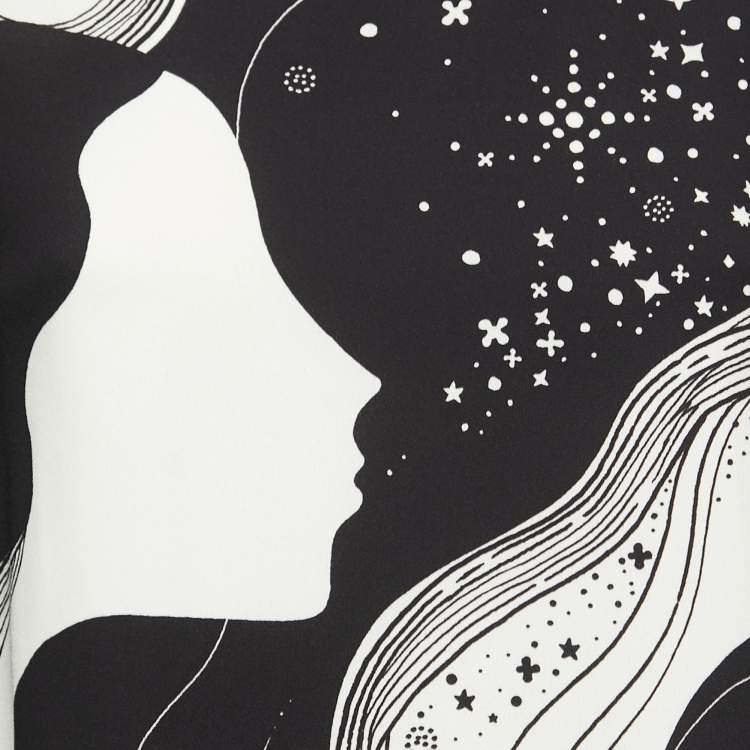 Pre Owned Chloe Black/White Abstract Face Print Silk Dress S
