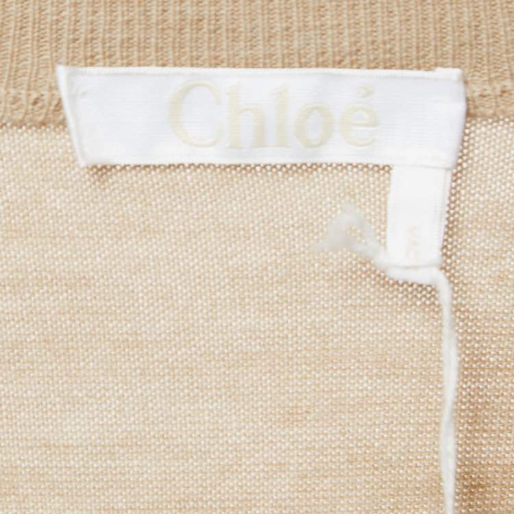 Pre Owned Chloe Seed Brown Wool V Neck Sweater Midi Dress S