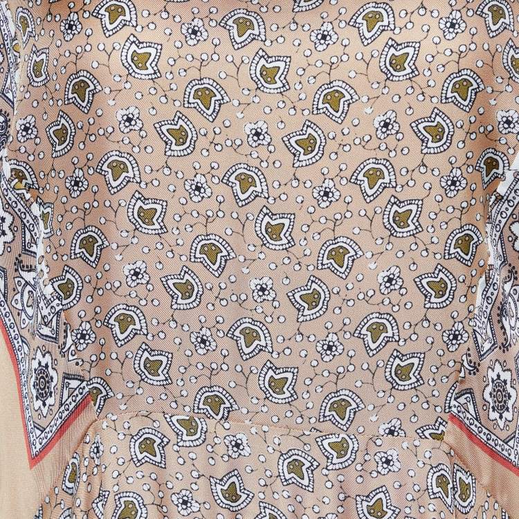 Pre Owned Chloe Beige Printed Silk Patchwork Detail Sleeveless Midi Dress L