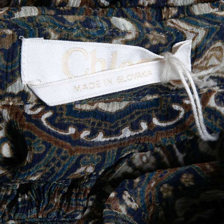 Pre Owned Chloe Multicolor Paisley Printed Chiffon Drawstring Blouse M