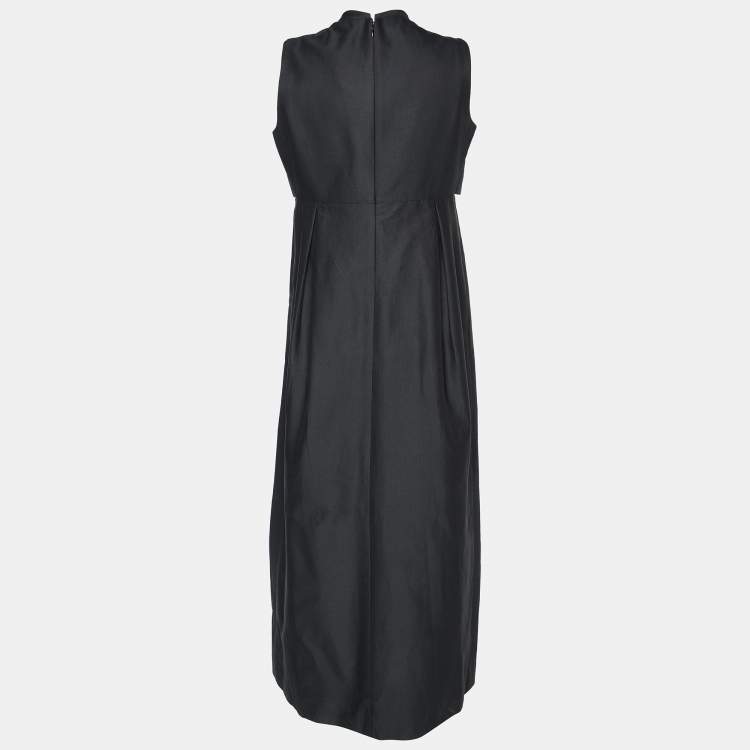 Pre Owned Chloe Black Cotton Bow Detail  Plunging Neck Maxi Dress L