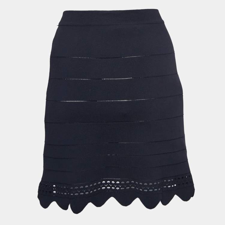 Pre Owned Chloe Navy Blue Scalloped Knit Mini Skirt L