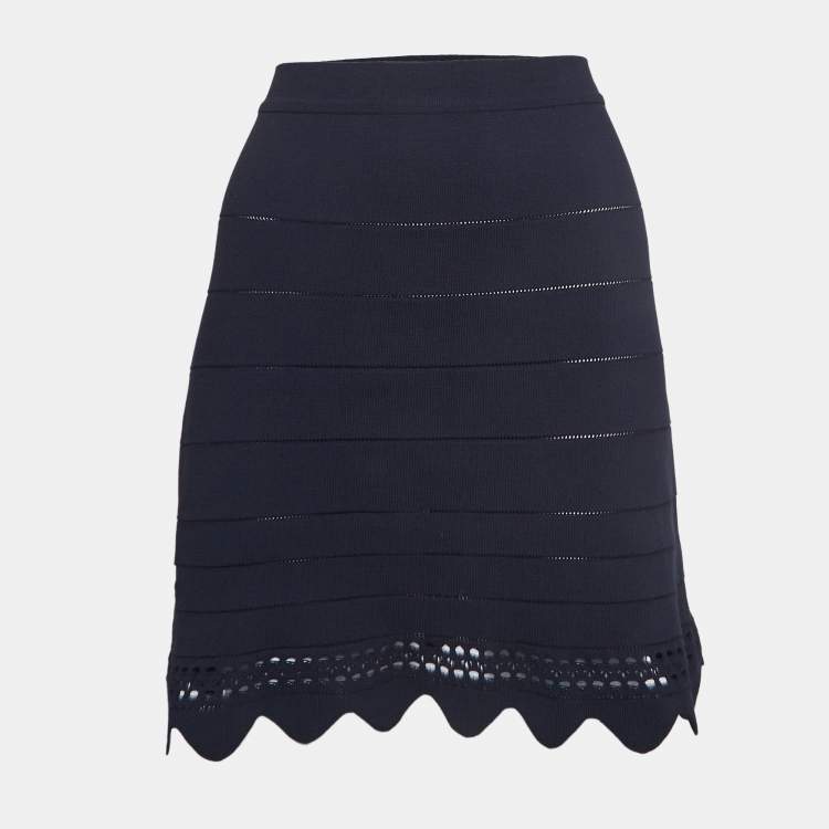 Pre Owned Chloe Navy Blue Scalloped Knit Mini Skirt L