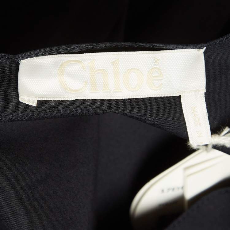 Pre Owned Chloe Navy Blue Poplin Tie-Up Cold Shoulder Blouse M