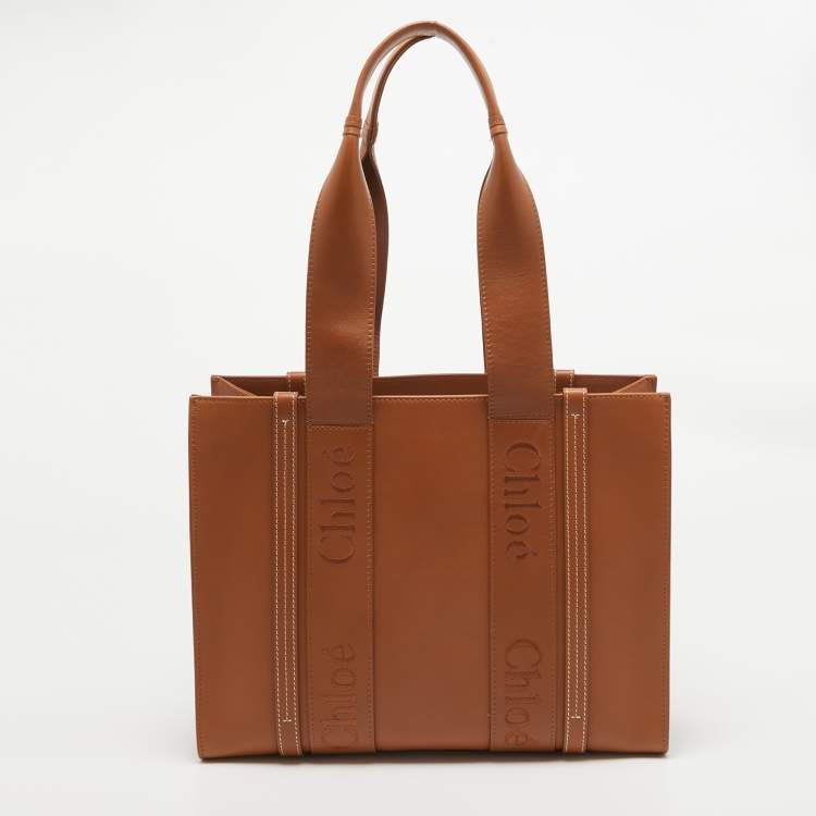 Pre Owned Chloe Caramel Leather Medium Woody Tote