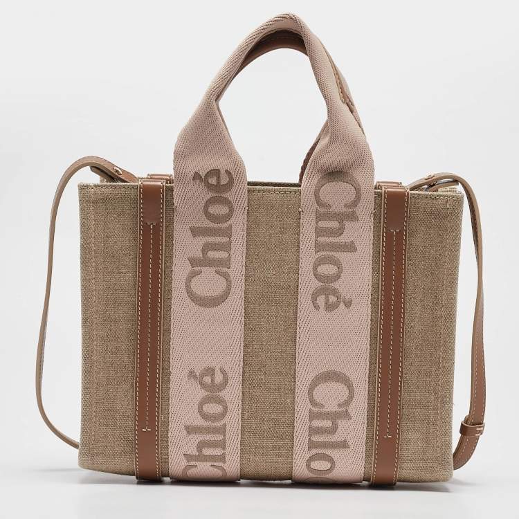 Pre Owned Chloe Beige/Light Pink Canvas and Leather Small Woody Tote