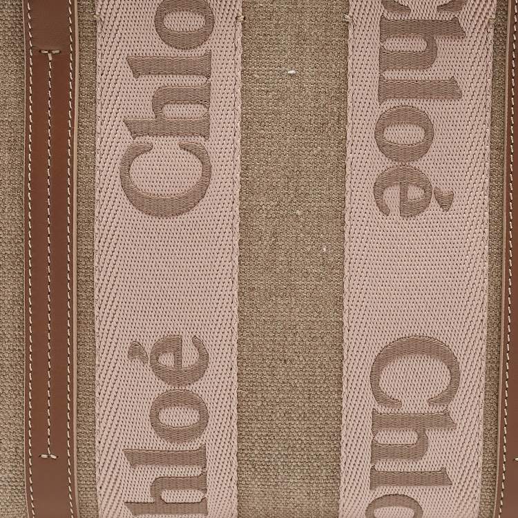 Pre Owned Chloe Beige/Light Pink Canvas and Leather Small Woody Tote