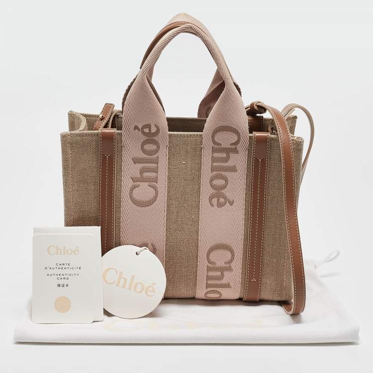 Pre Owned Chloe Beige/Light Pink Canvas and Leather Small Woody Tote