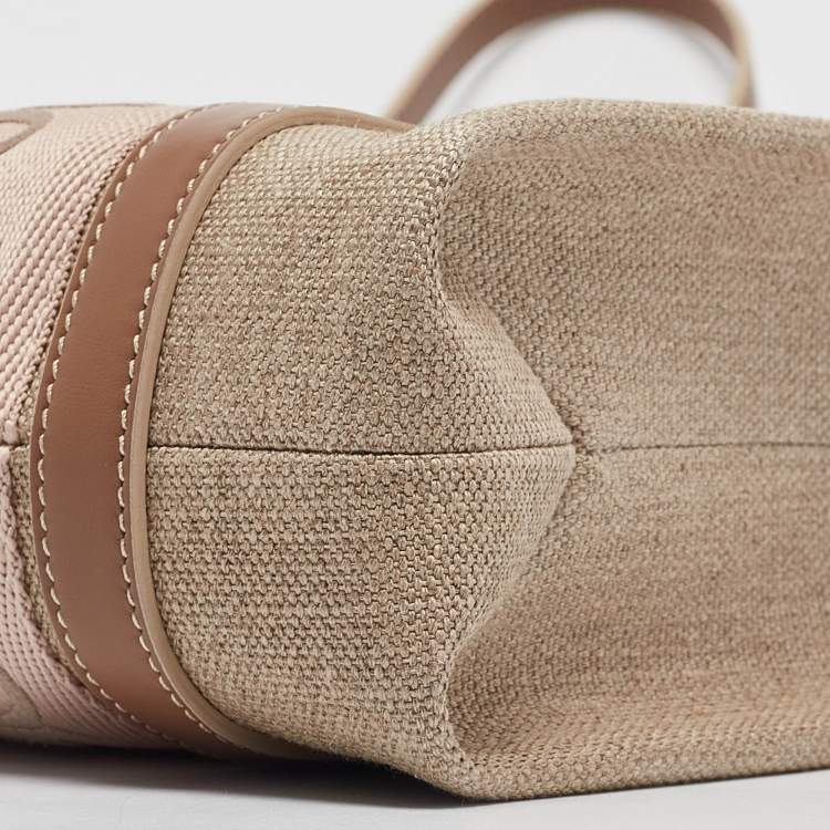 Pre Owned Chloe Beige/Light Pink Canvas and Leather Small Woody Tote