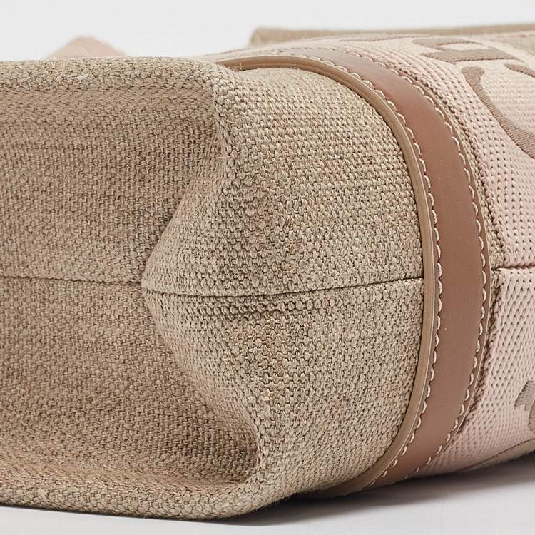 Pre Owned Chloe Beige/Light Pink Canvas and Leather Small Woody Tote