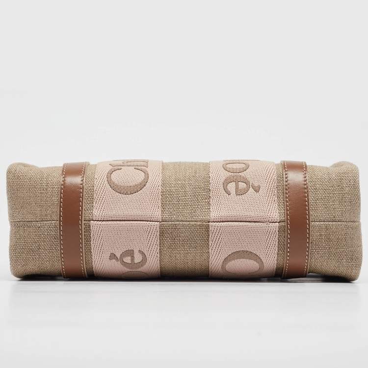 Pre Owned Chloe Beige/Light Pink Canvas and Leather Small Woody Tote